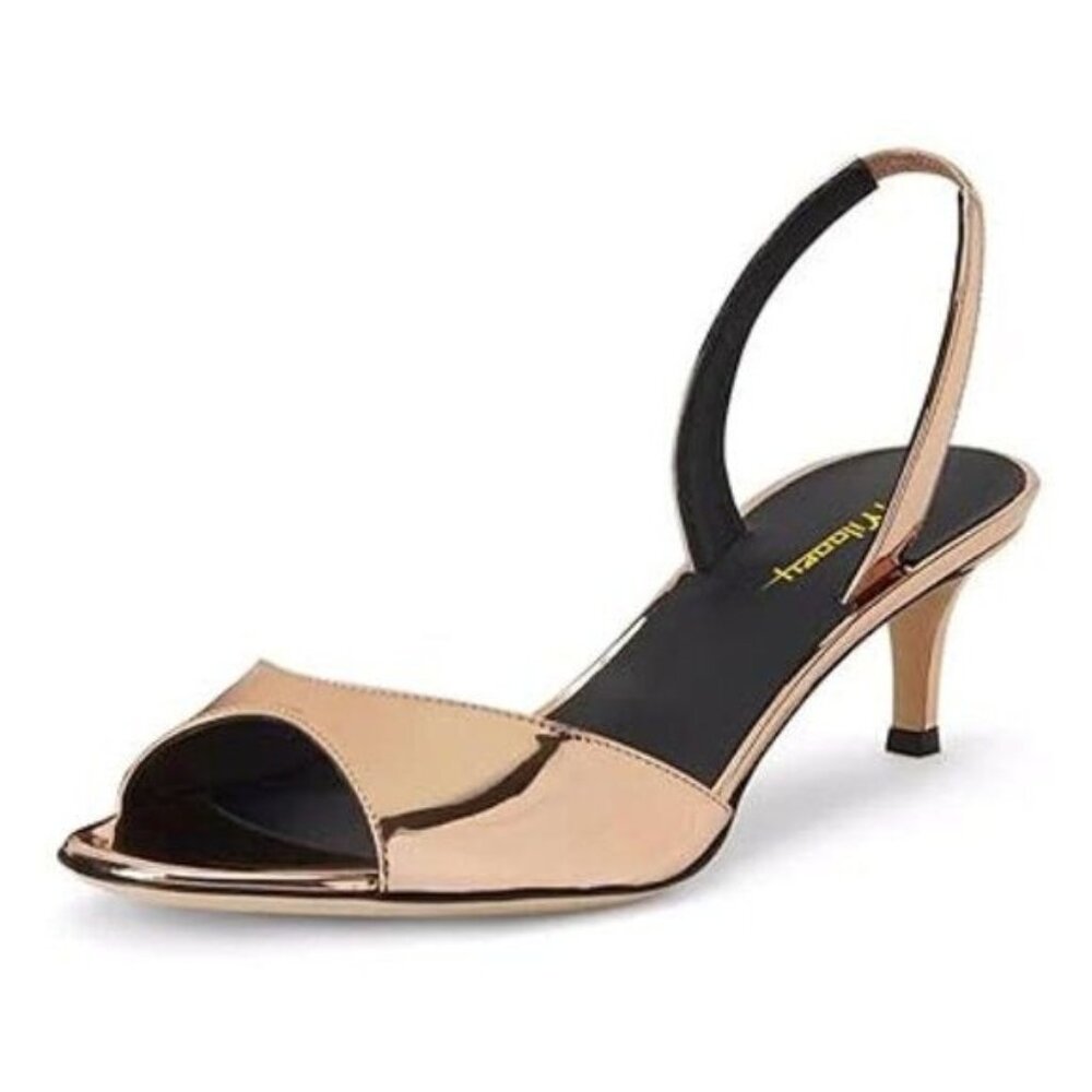 Women Comfy Slingback Kitten Low Heels Elegant Peep Toe Single Strap Sandals